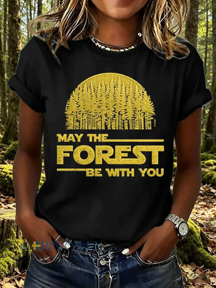 Dammens ’Må skogen vara med dig’-tryckt t-shirt - svart / S