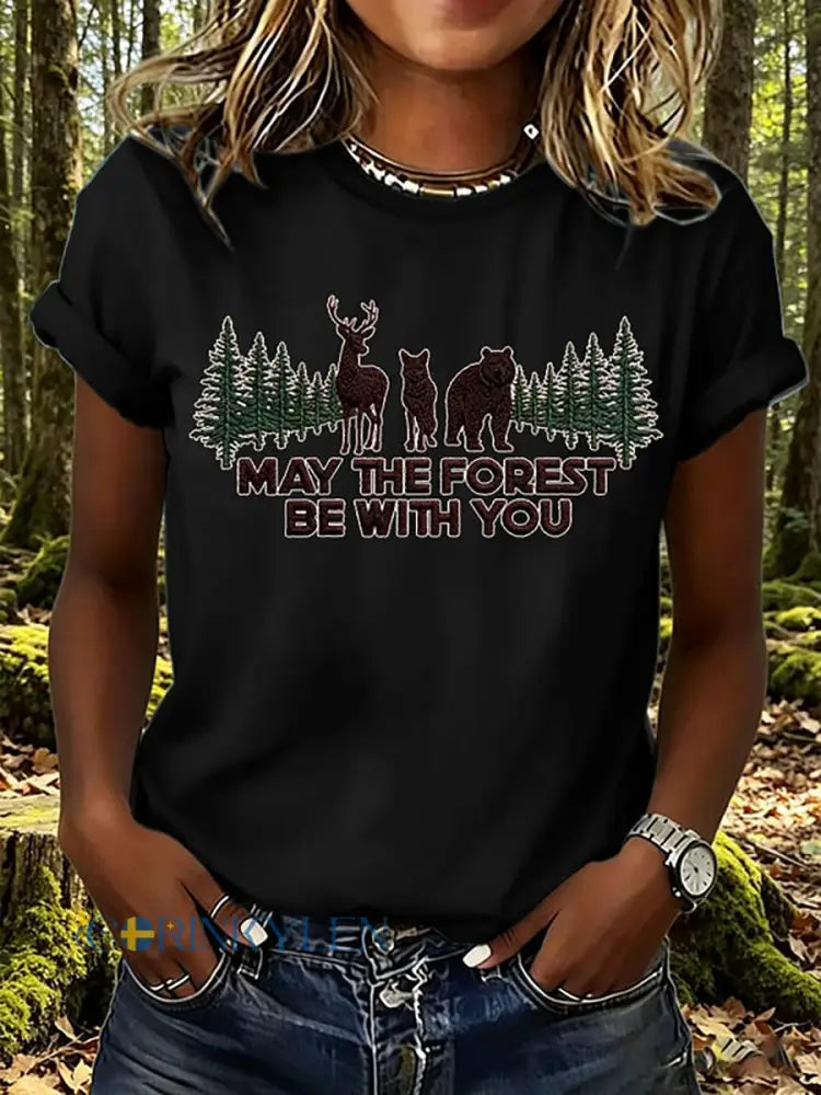 Dammens ’Må skogen vara med dig’-tryckt t-shirt - svart / S