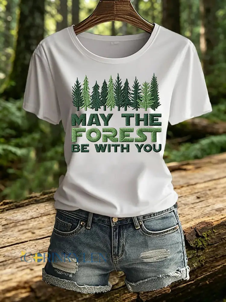 Dammens ’Må skogen vara med dig’-tryckt t-shirt - vit / S