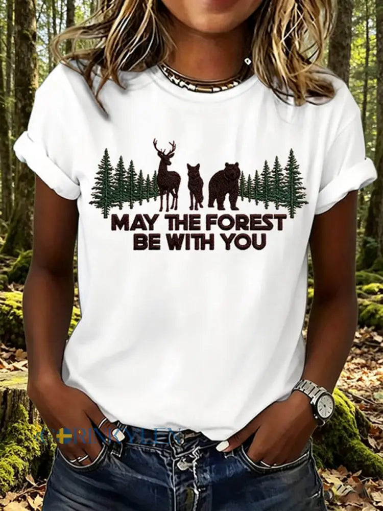 Dammens ’Må skogen vara med dig’-tryckt t-shirt - vit / S
