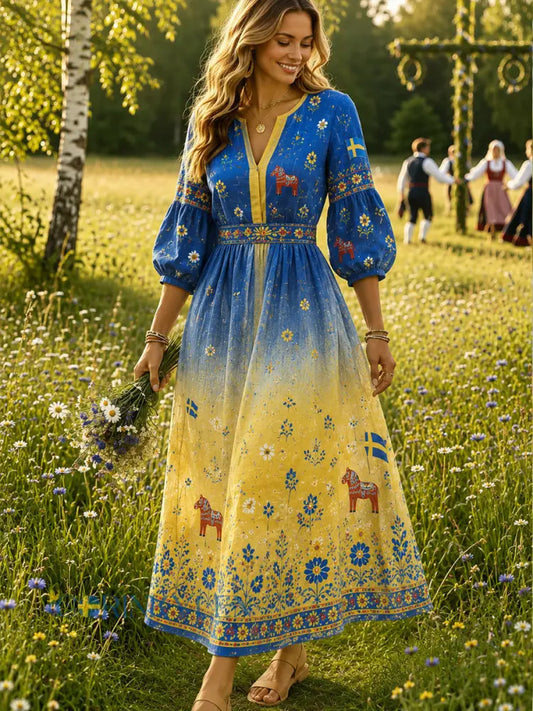 Dammens midsommarlängdsklänning med blommönster - A / S