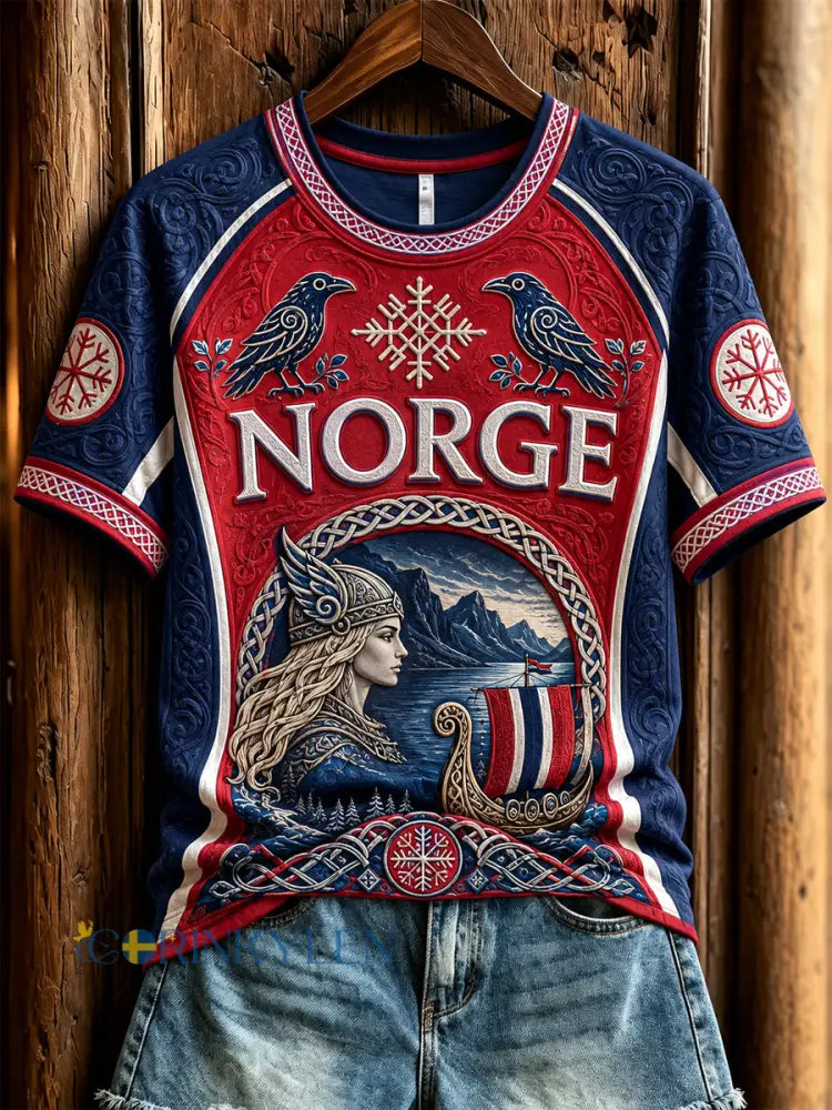 Dammens retro norska vikingkeltiska korp-T-shirt - som bild / S