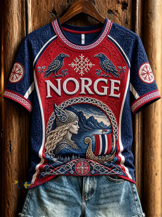 Dammens retro norska vikingkeltiska korp-T-shirt - som bild / S