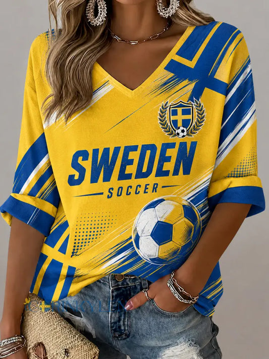 Dammens retro svensk fotbollssupporterkonsttryck avslappnad topp - A / S