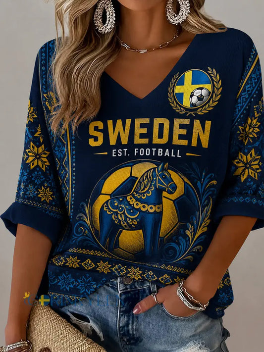 Dammens retro svensk fotbollssupporterkonsttryck avslappnad topp - A / S