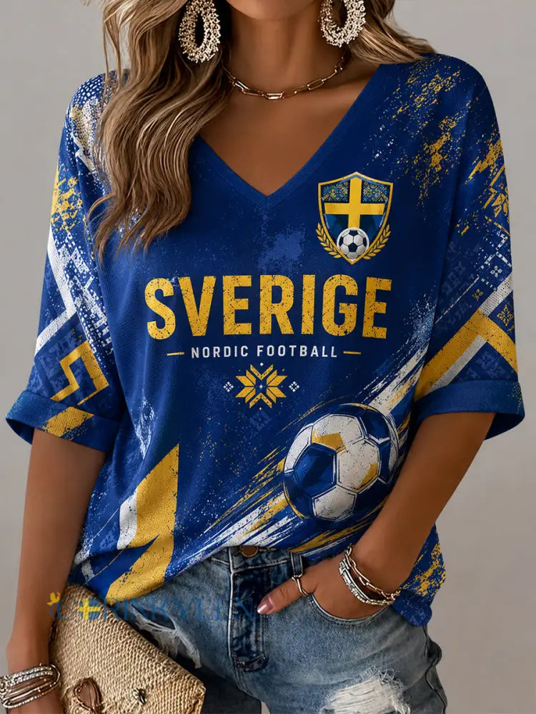 Dammens retro svensk fotbollssupporterkonsttryck avslappnad topp - A / S