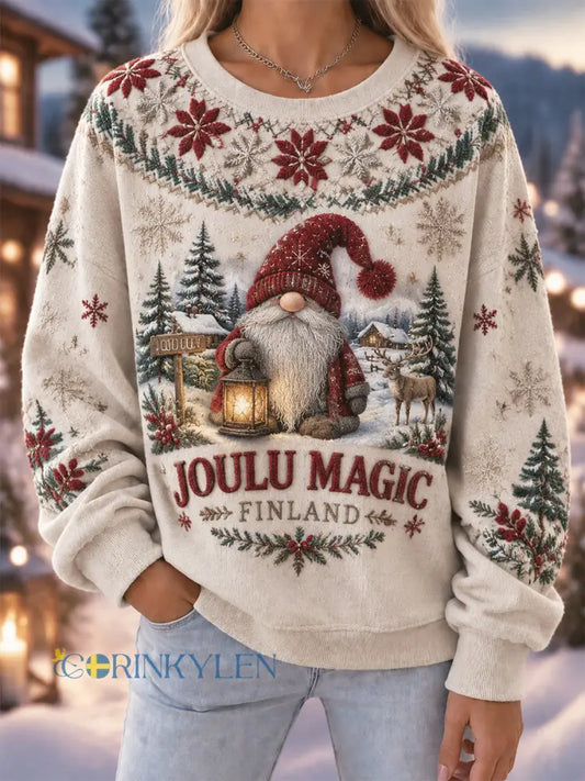 Dammens retrofinska jultröja med o-halsning - Aprikot / S