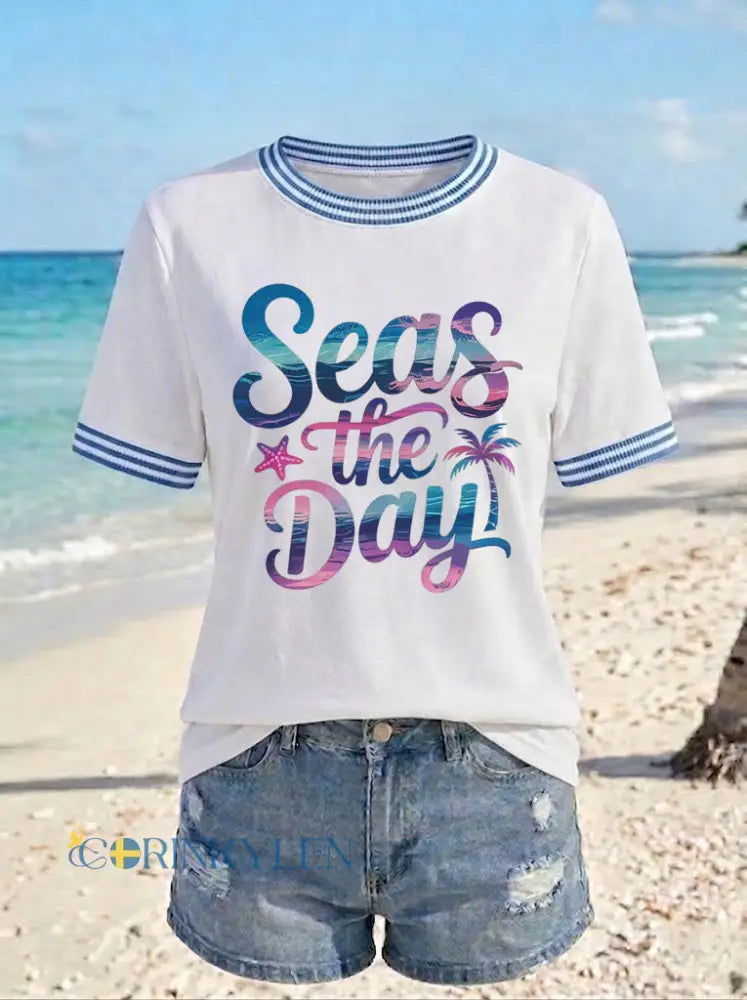 Dammens Seas The Day-printad t-shirt - vitt / S