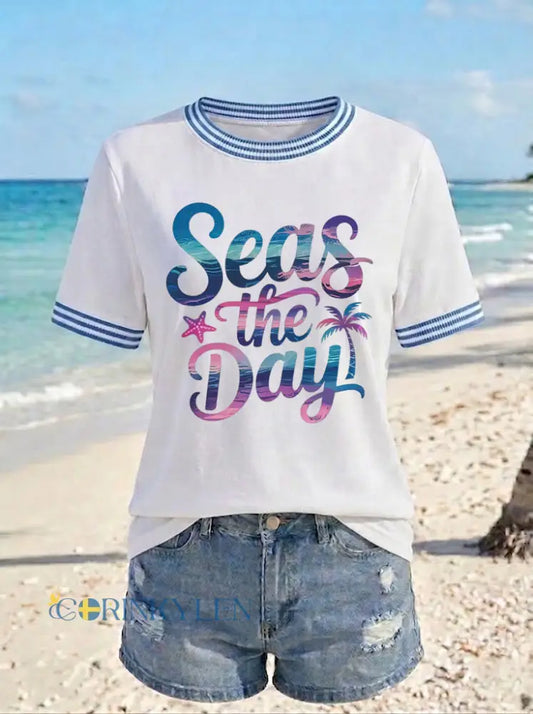 Dammens Seas The Day-printad t-shirt - vitt / S