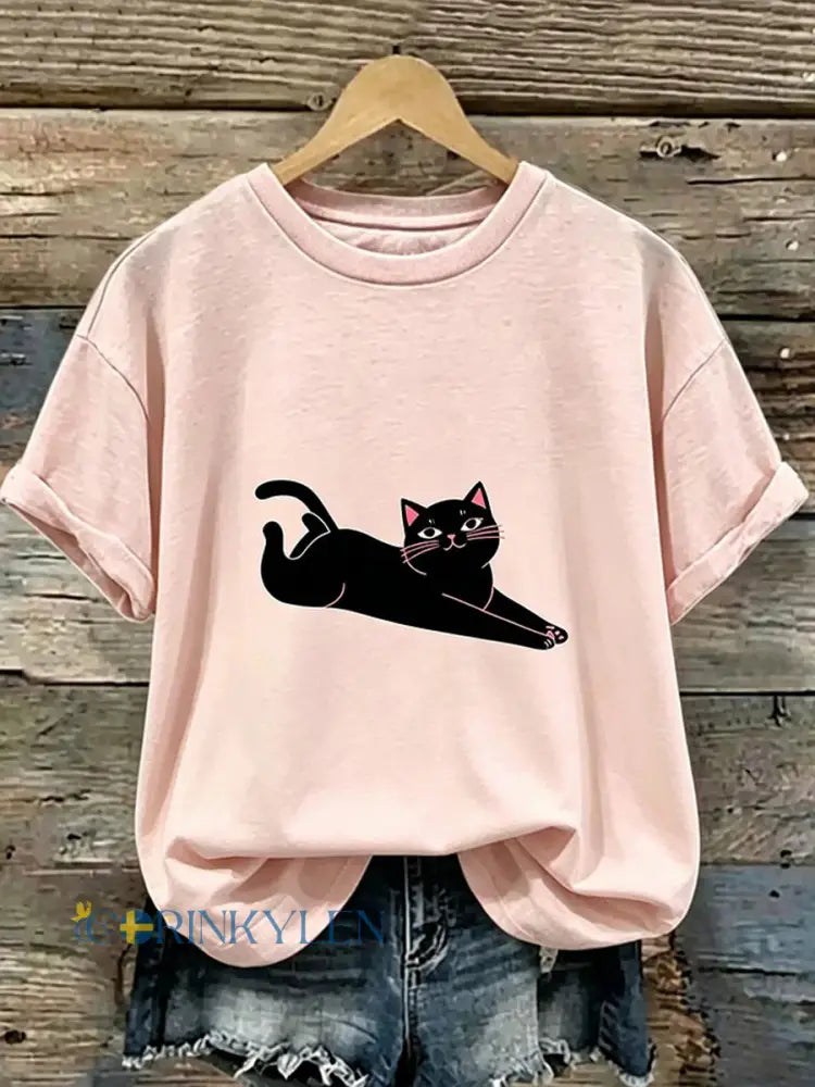 Dammens söta t-shirt med katttryck - som bild / S