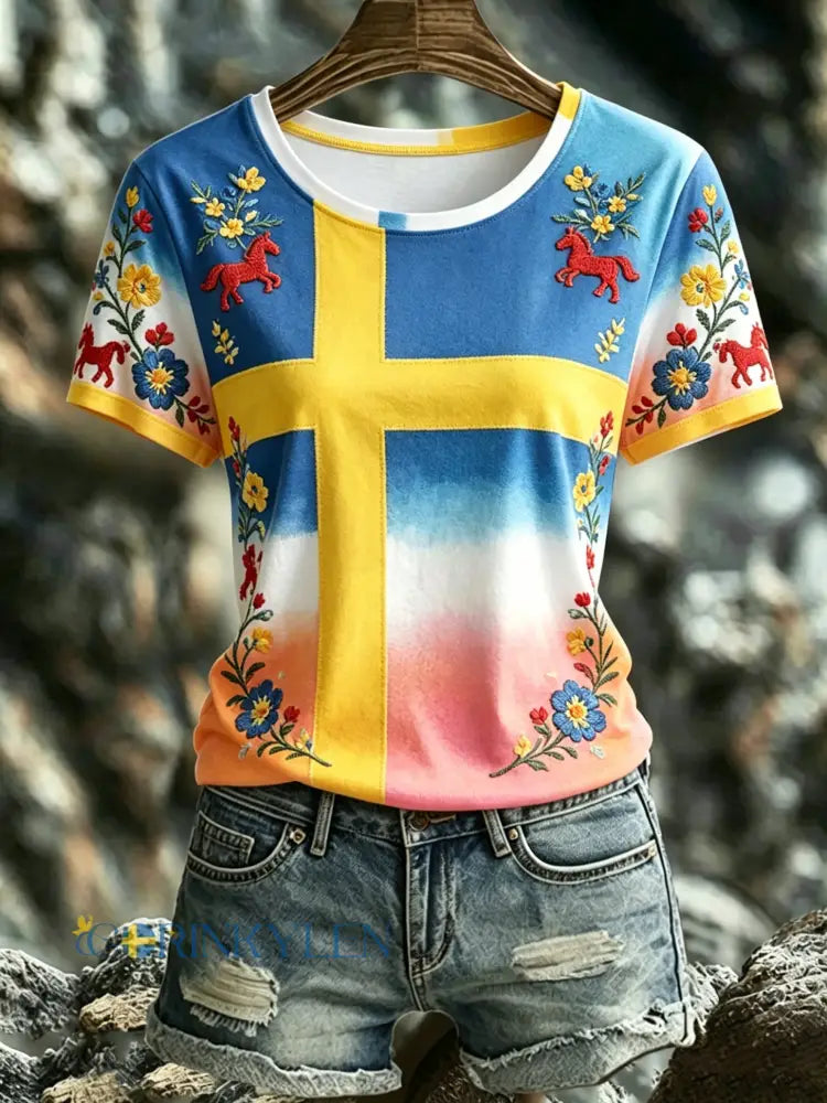 Dammens svenska midsommarminneskonsttryck T-shirt - A / S