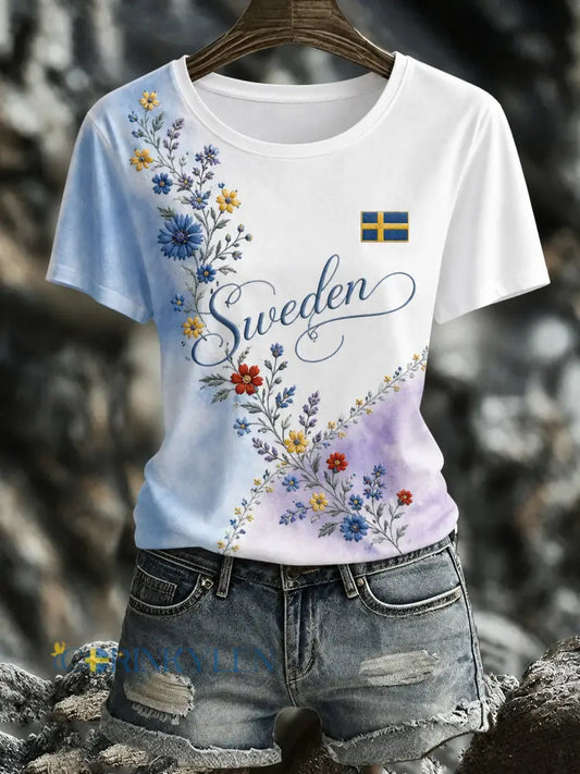 Dammens svenska midsommarminneskonsttryck T-shirt - A / S