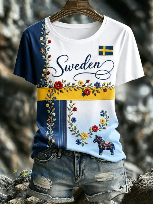 Dammens svenska midsommarminneskonsttryck T-shirt - A / S
