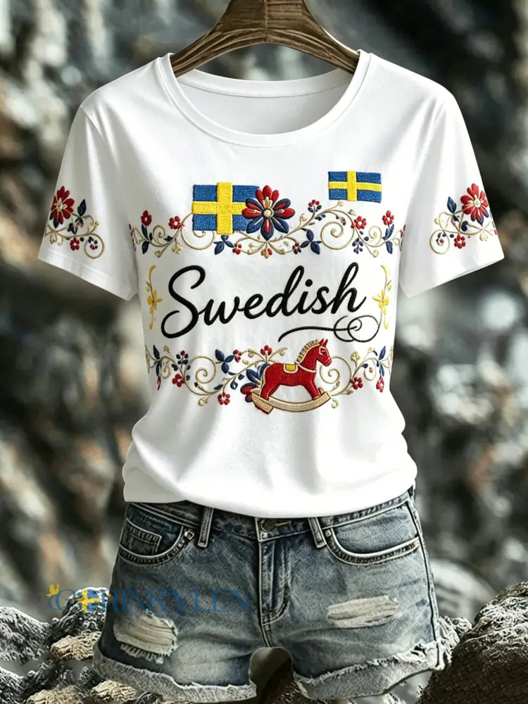 Dammens svenska midsommarminneskonsttryck T-shirt - A / S