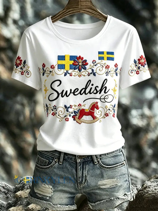 Dammens svenska midsommarminneskonsttryck T-shirt - A / S