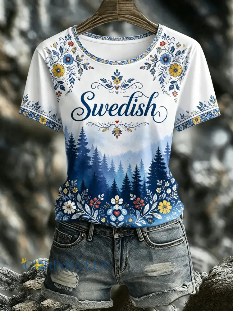 Dammens svenska midsommarminneskonsttryck T-shirt - A / S