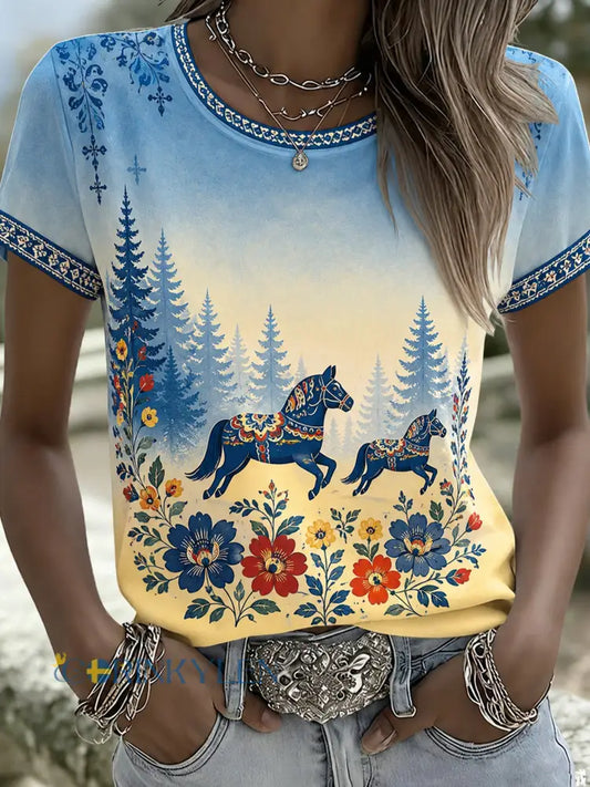 Dammens svenska midsommarminneskonsttryck T-shirt - A / S