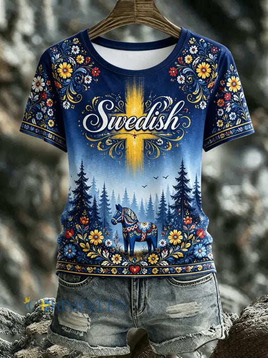 Dammens svenska midsommarminneskonsttryck T-shirt - A / S