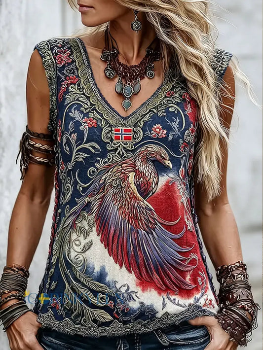 Dammernas skandinaviska stil nordisk blommig konsttryckt tanktopp - som bild / S