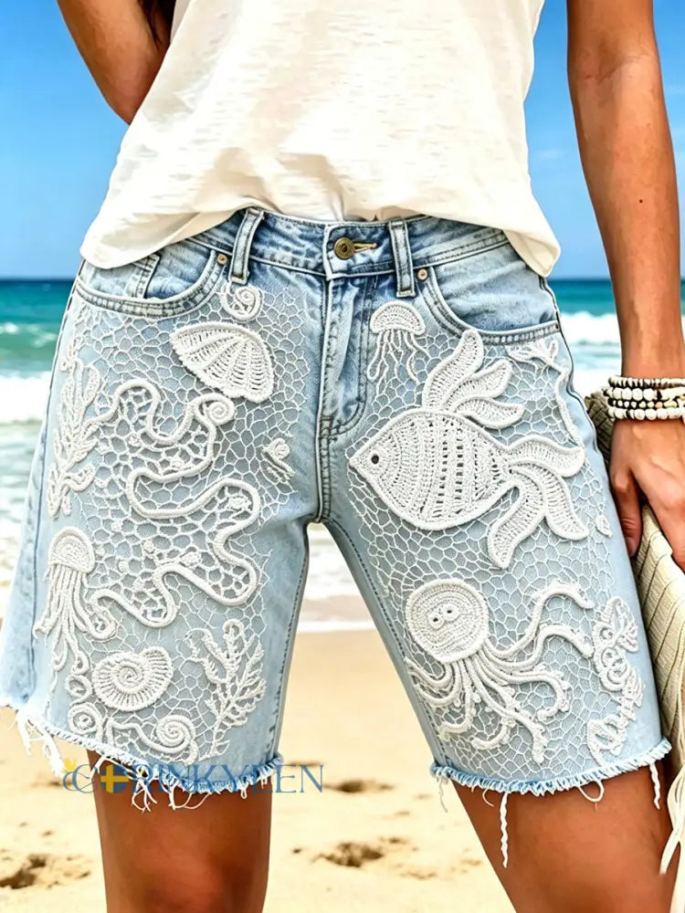 Dammiga shorts med djurprint för kvinnor - blå / S