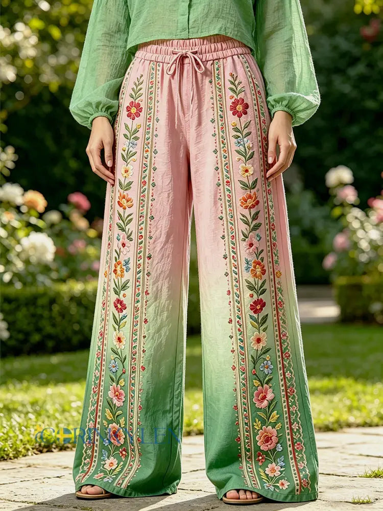 Dammkläder med blommiga konsttryck - runk / S