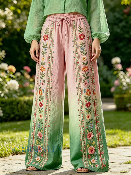 Dammkläder med blommiga konsttryck - runk / S