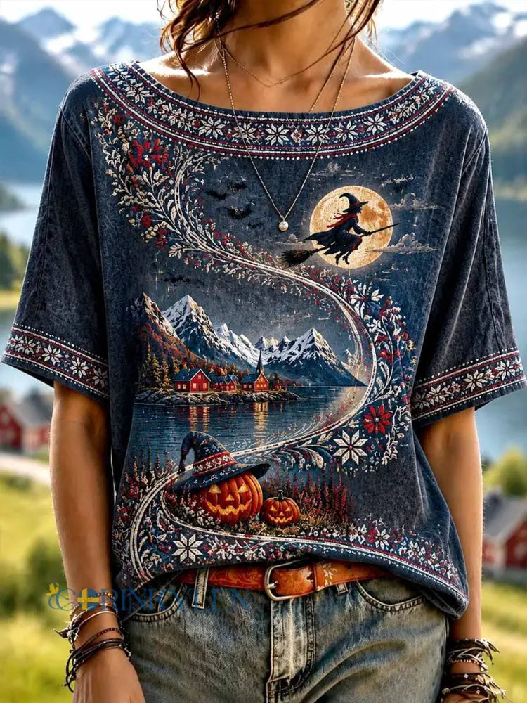 Dammode Halloween-tröja med tryckt mönster - som bild / S