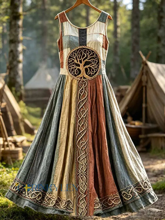 Dammode Livets Träd vikingamönster tryckt klänning - som bild / S