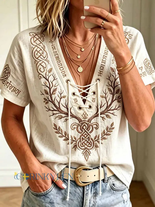 Dammode t-shirt med vikingatryck - som bild / S