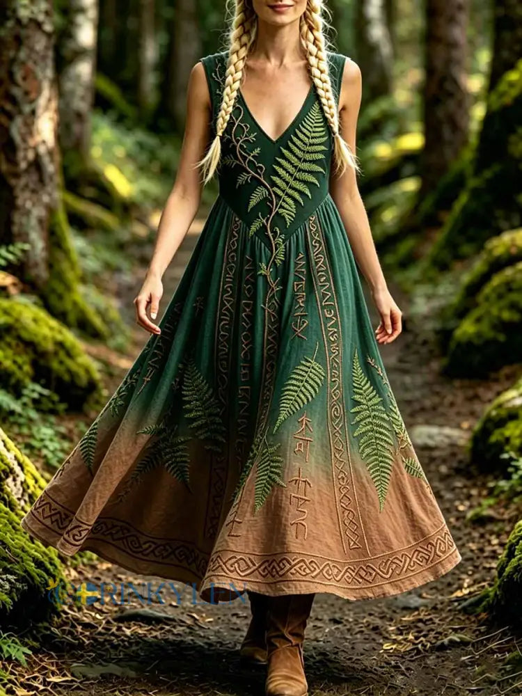 Dammode Viking Livets Träd Print Klänning - som bild / M