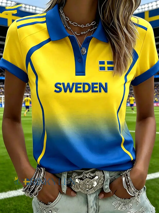 Dammtröja i polokläder med fotbollsmotiv färgblockerad och med gradientefekt - A / S
