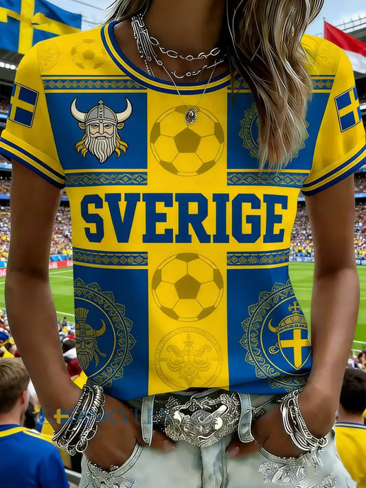 Dammtröja med färgblockerad tryckdesign på temat fotboll för kvinnor - A / S