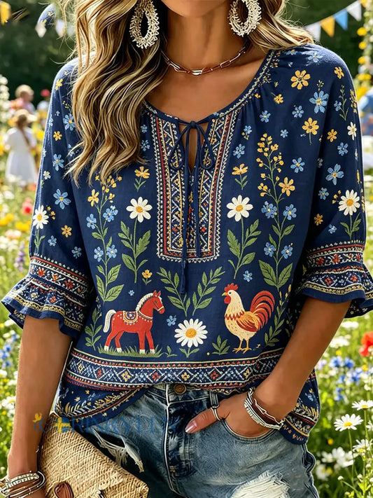 Dammtröja med midsommarmotiv och v-ringning - A / S