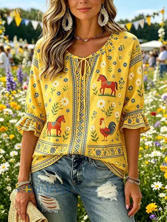 Dammtröja med midsommarmotiv och v-ringning - A / S
