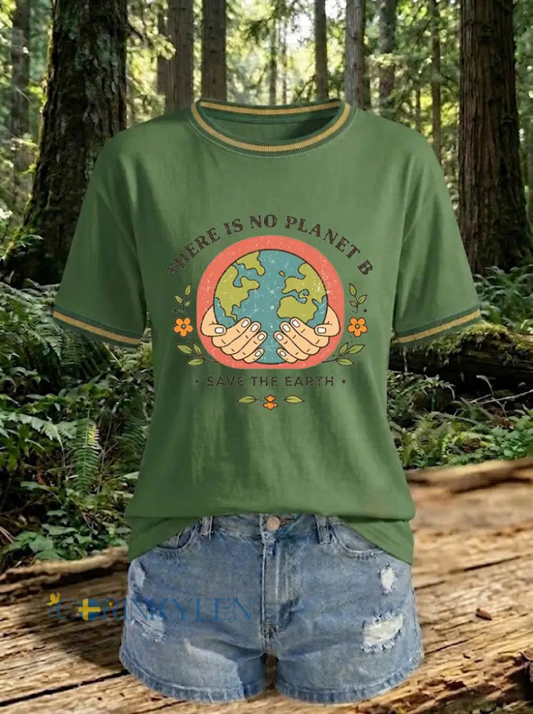 Dammtröja med tryck: There Is No Planet B - armé grön / S