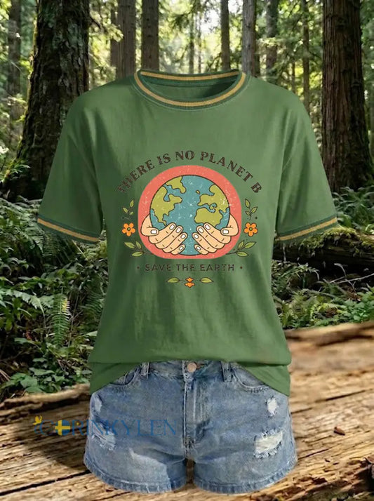 Dammtröja med tryck: There Is No Planet B - armé grön / S