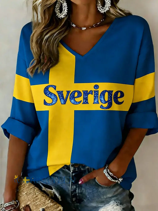 Dammtröja med V-ringning och print - A / S