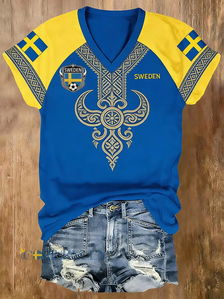 Dammtröja med V-ringning och raglanärmar inspirerad av fotboll med färgblockering - A / S