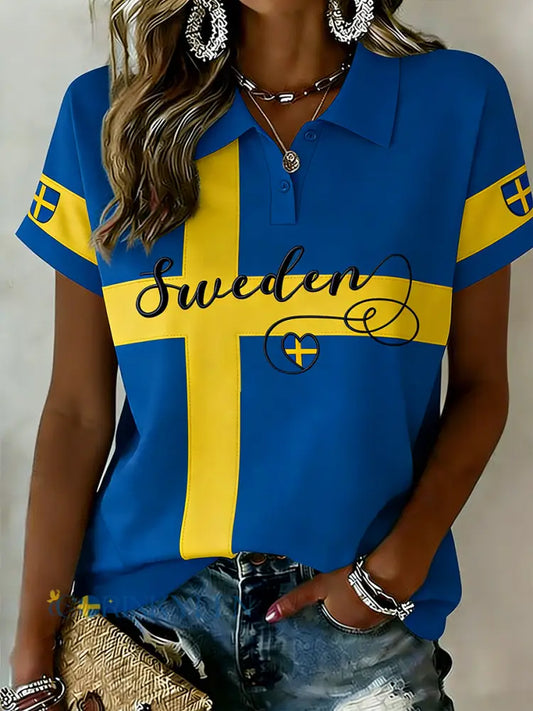 Dams färgblockad tryckt casual polotröja - A / S