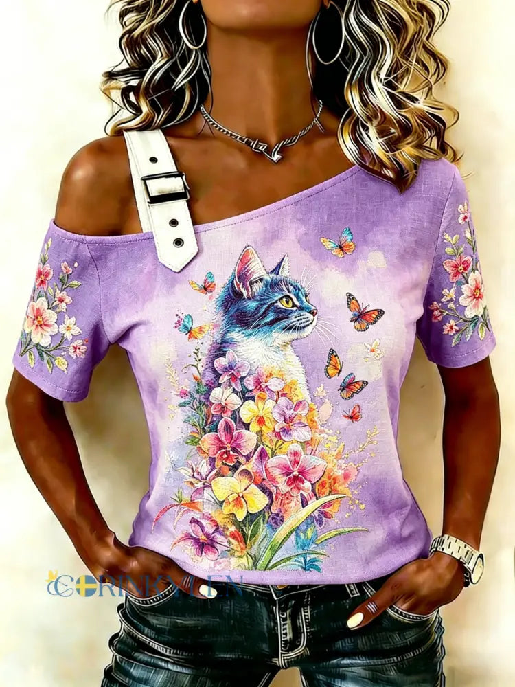 Dams lounge-topp med axelband och djurmönster off-shoulder-stil - A / S