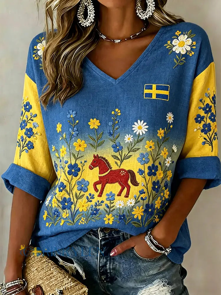 Dams Midsummer blommig gradient V-ringad topp - A / S