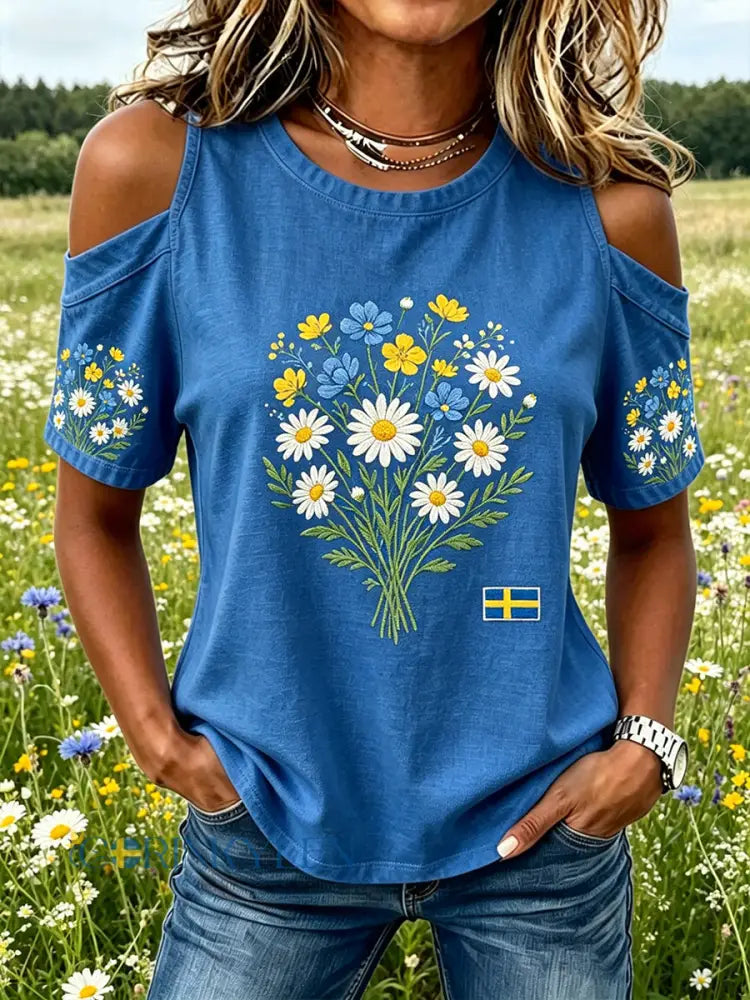 Dams Midsummer-topp med blommönster och off-shoulder-ärmarna - A / S
