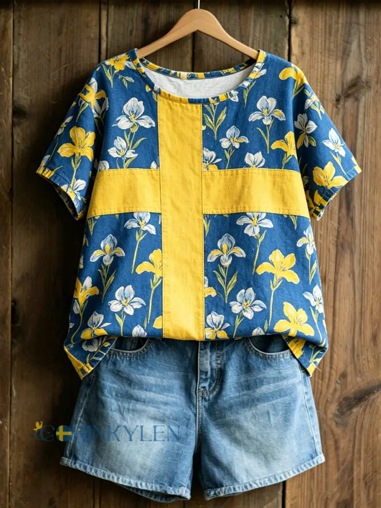 Dams ökade tröja med svensk text om växter och blommor avslappnad stil - som bild / S