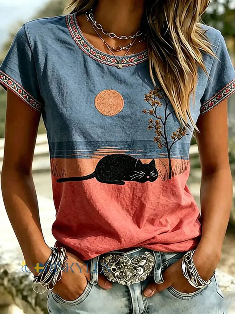 Dams öronmönstrad casual t-shirt - som bild / S