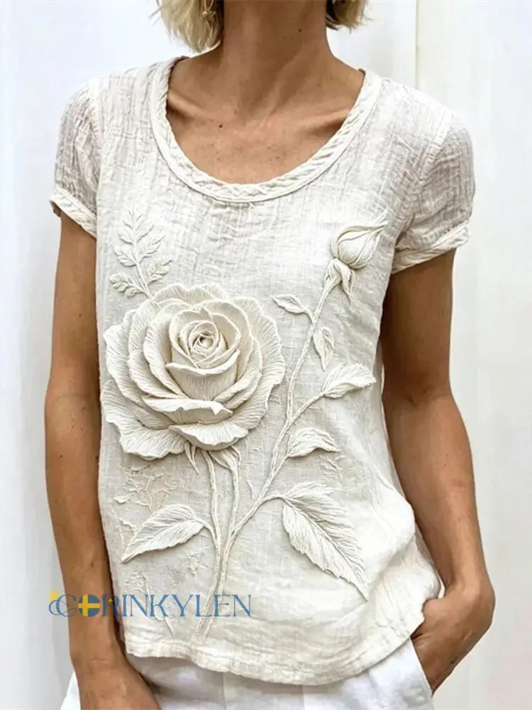 Dams örtblomsterkonsttryck avslappnad t-shirt - som bild / S