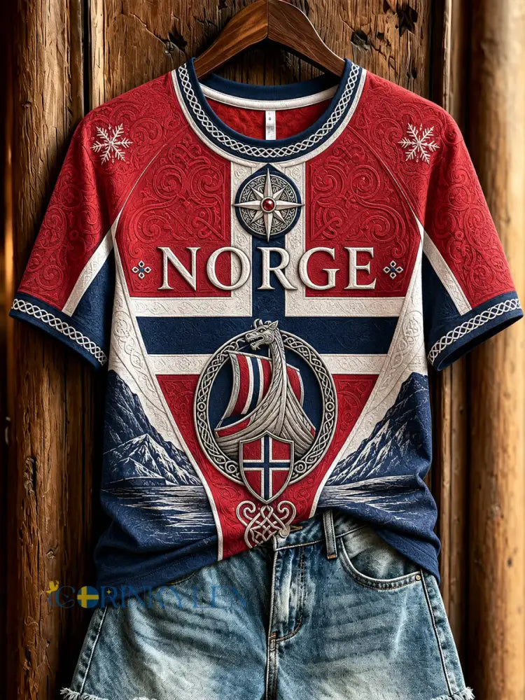 Dams Retro Norsk Viking Klassisk Avslappad T-shirt - som bild / S
