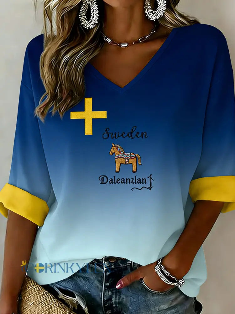Dams retro svensk konsttryck avslappnad topp - A / S