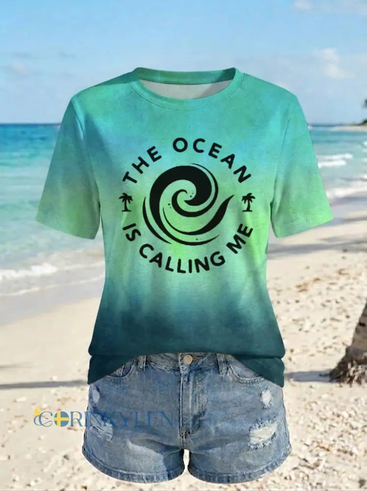 Dams T-shirt med tryckt motiv: The Ocean Is Calling - som bild / S