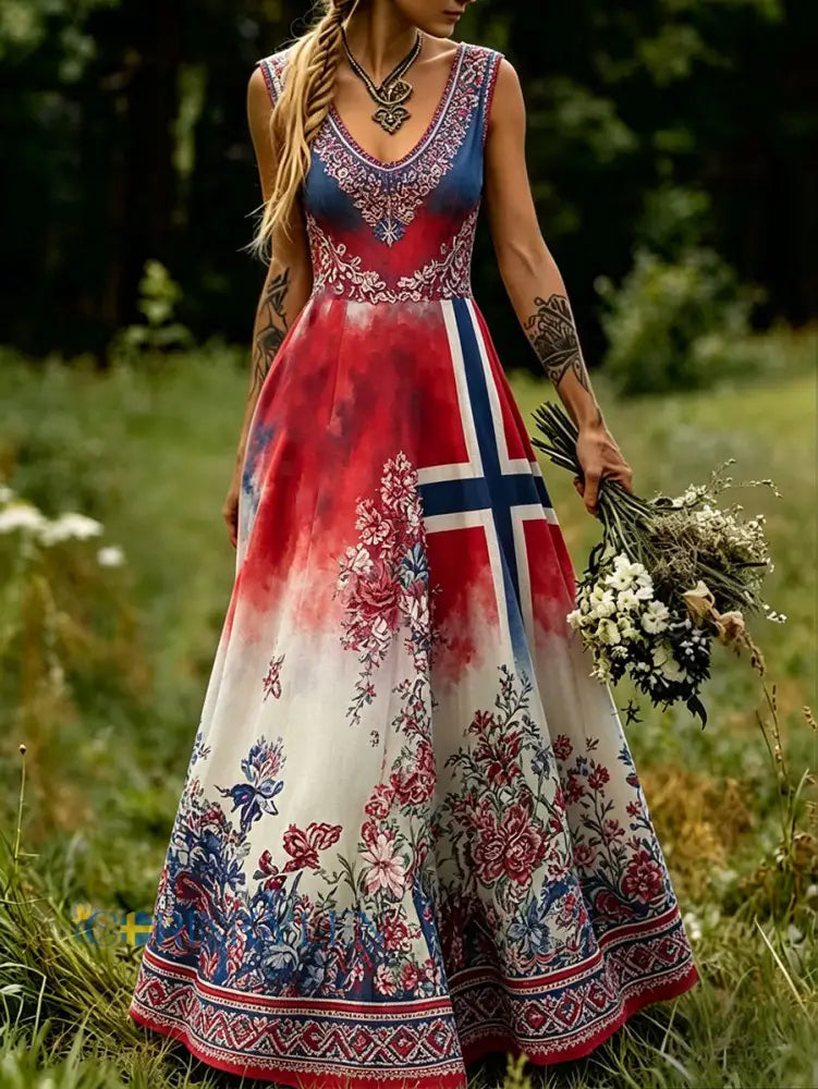 Damskjorta i nordisk skandinavisk stil med blommönster och konsttryck - som bild / S