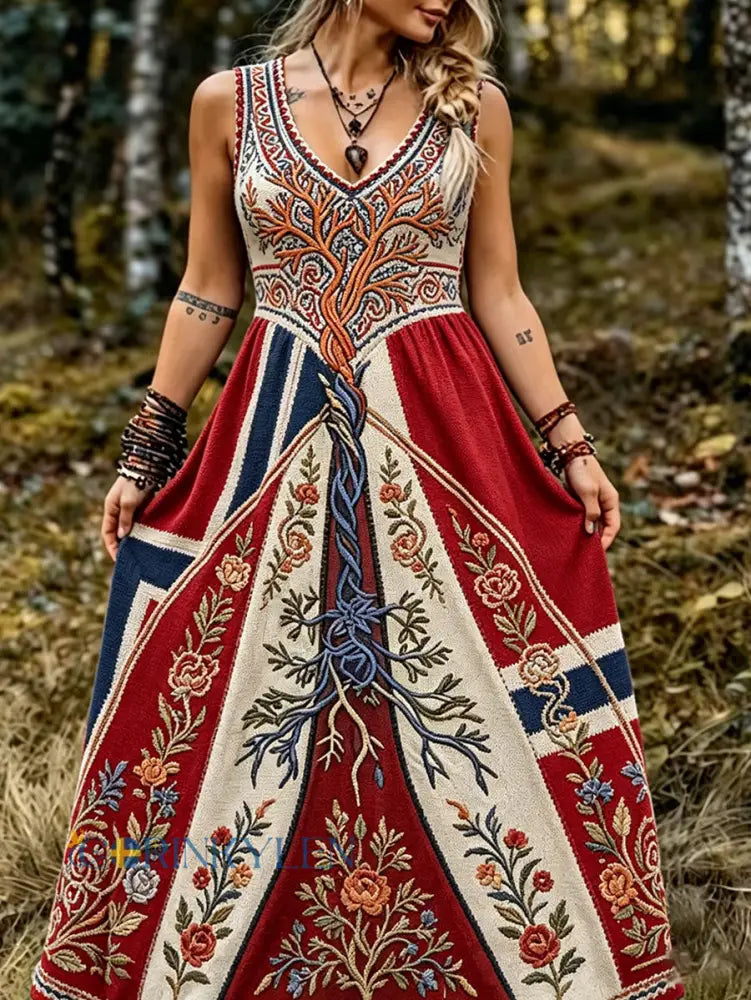 Damskjorta i skandinavisk stil med nordisk blommönstrad konsttryck - som bild / S